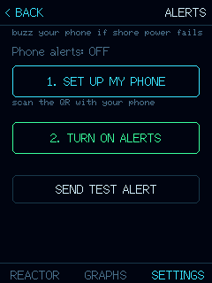 The device ALERTS screen where you set up and test the phone buzz