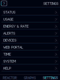 The device SETTINGS menu, the front door to all the box's options
